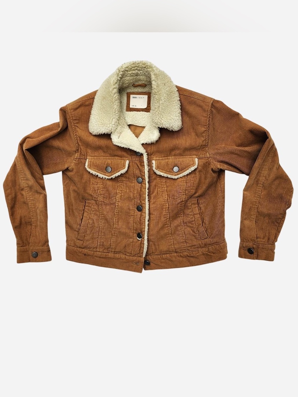 ASOS Denim Women's Sherpa‎ Button Front Trucker Casual Brown Corduroy Jacket 8